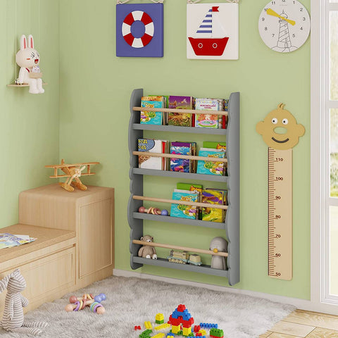 Rootz Wall-Mounted Children's Bookshelf - Kids' Bookcase - Safe, Stylish, Front-Facing Shelves - Non-Toxic, Secure, Space-Saving - 98cm x 60cm x 14.5cm