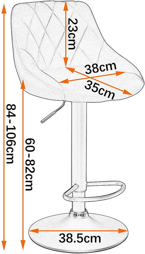 Rootz Velvet Bar Stools - Adjustable Counter Chairs - Swivel Barstools - Luxurious Comfort - Sturdy Design - Versatile Use - 84cm-106cm x 35cm x 38cm