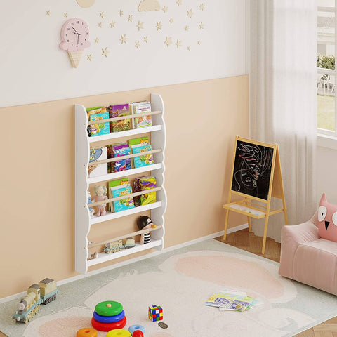 Rootz wandgemonteerde kinderboekenkast - kinderboekenplank - kinderkamermeubilair - veilig met veiligheidsbeugel, stabiel en veilig, gemakkelijke toegang voor kinderen - niet-giftig - 42,5 cm x 80 cm x 14,5 cm en 60 cm x 98 cm x 14,5 cm