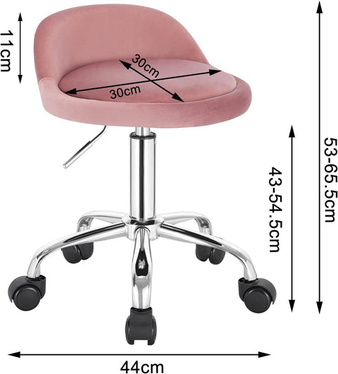 Rootz Velvet Adjustable Swivel Stool - Bar Stool - Office Chair - Height Adjustable - 360-Degree Swivel - Stable Metal Base - 53cm-65.5cm x 30cm x 30cm