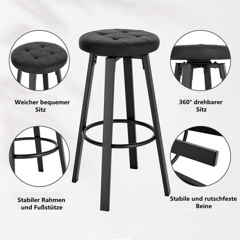 Rootz Swivel Bar Stool - Rotating Barstool - Counter Chair - Comfortable Faux Leather - 360-Degree Swivel - Durable Metal Frame - 35.5cm Seat Diameter x 76.5cm Height