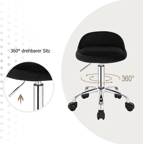 Rootz Adjustable Velvet Office Stool - Desk Chair - Swivel Stool - Stylish, Comfortable, Ergonomic - Height 53-65.5cm - Seat 30x30cm