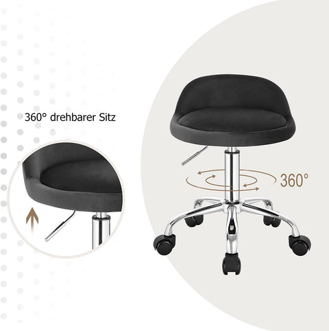 Rootz Adjustable Velvet Office Stool - Desk Chair - Swivel Stool - Stylish, Comfortable, Ergonomic - Height 53-65.5cm, Seat 30x30cm, Base 44cm