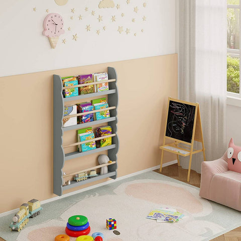 Rootz Wall-Mounted Children's Bookshelf - Kids' Bookcase - Safe, Stylish, Front-Facing Shelves - Non-Toxic, Secure, Space-Saving - 98cm x 60cm x 14.5cm