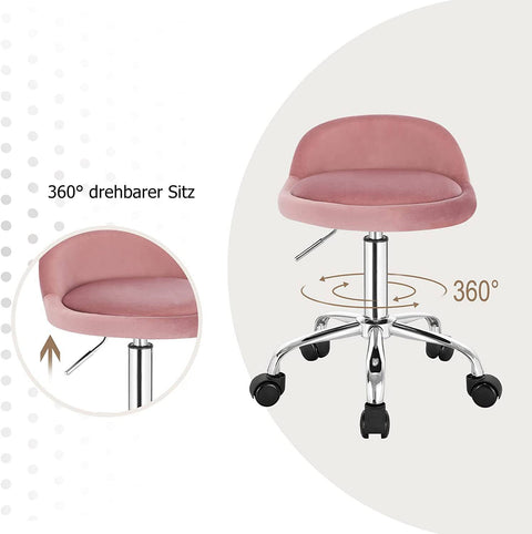 Rootz Velvet Adjustable Swivel Stool - Bar Stool - Office Chair - Height Adjustable - 360-Degree Swivel - Stable Metal Base - 53cm-65.5cm x 30cm x 30cm