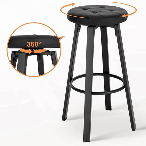 Rootz Swivel Bar Stool - Rotating Barstool - Counter Chair - Comfortable Faux Leather - 360-Degree Swivel - Durable Metal Frame - 35.5cm Seat Diameter x 76.5cm Height