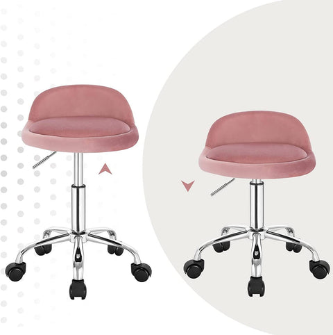 Rootz Velvet Adjustable Swivel Stool - Bar Stool - Office Chair - Height Adjustable - 360-Degree Swivel - Stable Metal Base - 53cm-65.5cm x 30cm x 30cm