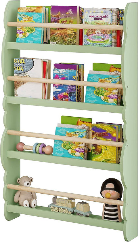 Rootz Wandgemonteerde kinderboekenkast - Kinderboekenplank - Veilig, stijlvol, gemakkelijke toegang - Niet-giftige, veilige stang, naar voren gerichte planken - 98 cm x 60 cm x 14,5 cm