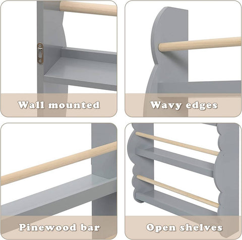 Rootz Wall-Mounted Children's Bookshelf - Kids' Bookcase - Safe, Stylish, Front-Facing Shelves - Non-Toxic, Secure, Space-Saving - 98cm x 60cm x 14.5cm