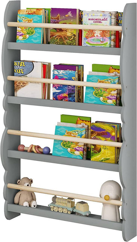 Rootz Wall-Mounted Children's Bookshelf - Kids' Bookcase - Safe, Stylish, Front-Facing Shelves - Non-Toxic, Secure, Space-Saving - 98cm x 60cm x 14.5cm