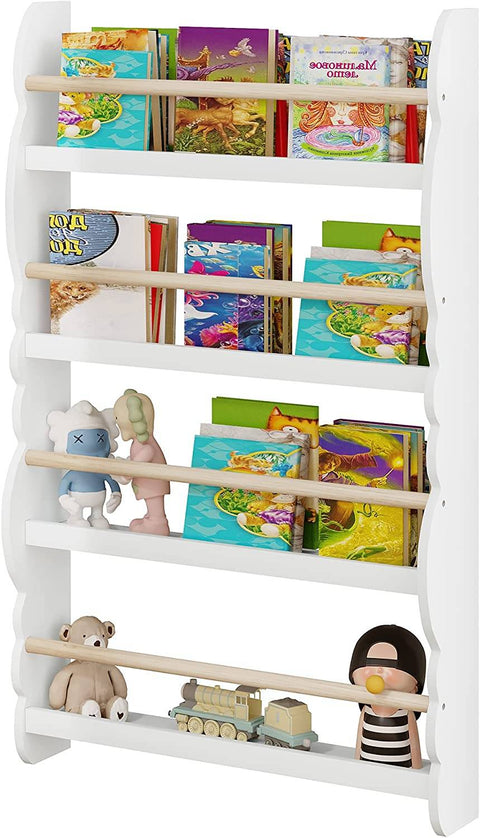 Rootz Wall-Mounted Children's Bookcase - Kids' Bookshelf - Nursery Furniture - Safe with Safety Bar, Stable & Secure, Easy Access for Kids - Non-Toxic - 42.5cm x 80cm x 14.5cm & 60cm x 98cm x 14.5cm