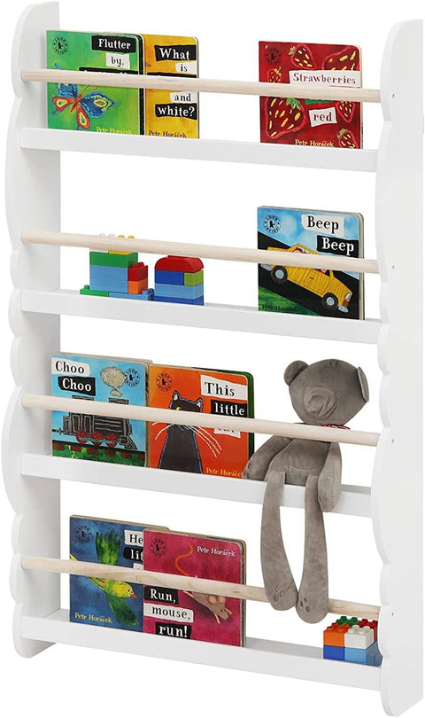 Rootz Wall-Mounted Children's Bookcase - Kids' Bookshelf - Nursery Furniture - Safe with Safety Bar, Stable & Secure, Easy Access for Kids - Non-Toxic - 42.5cm x 80cm x 14.5cm & 60cm x 98cm x 14.5cm
