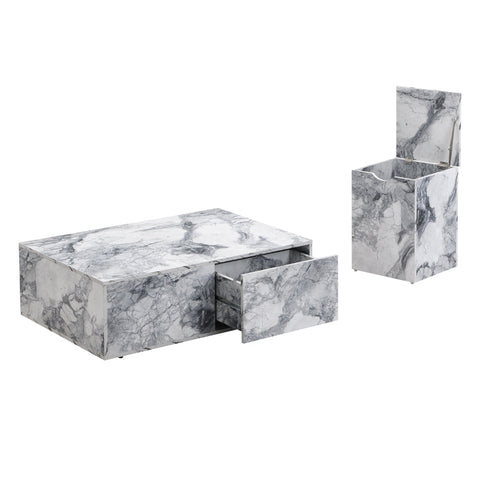 Rootz Marble Pattern Coffee Table Set - Coffee Table - Accent Tables - Versatile Design with Storage - 100x33.5x70cm & 32x32x50cm