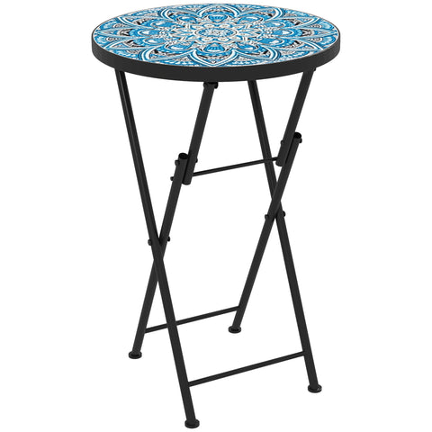 Rootz Mosaic Garden Table - Foldable Terrace Table - Round Patio Tables - Space-Saving Design - Ø35.5 x 55H cm