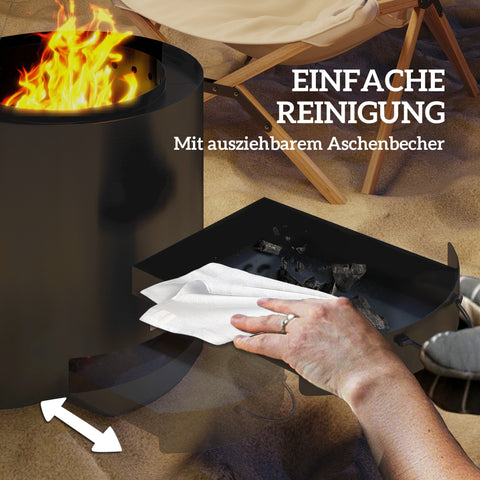 Rootz Fire Bowl - Outdoor Fireplace - Stainless Steel Fire Pit - Portable & Easy Clean - 45cm x 42cm - Black