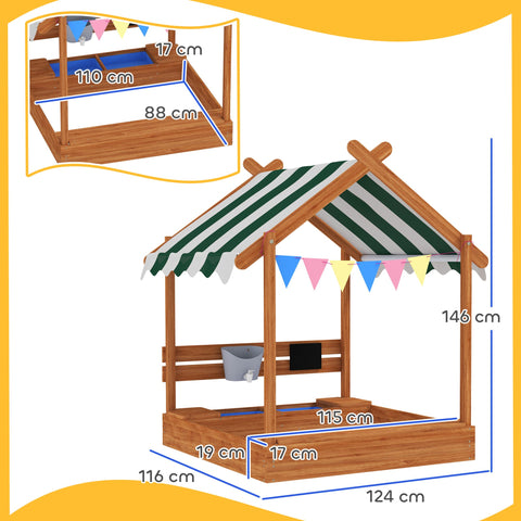 Rootz Sandpit with Sun Protection - Playhouse Design - Kids Sandbox - Solid Wood - 124cm x 116cm x 146cm