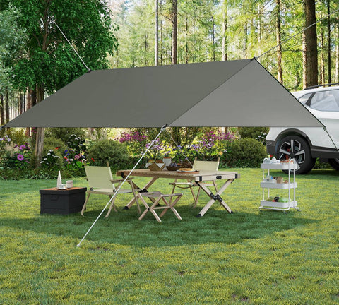 Rootz Tent Tarpaulin - Protective Shelter - Outdoor Canopy - Waterproof & UPF 50+ - Grey - 300cm x 400cm