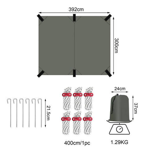 Rootz Tent Tarpaulin - Protective Shelter - Outdoor Canopy - Waterproof & UPF 50+ - Grey - 300cm x 400cm