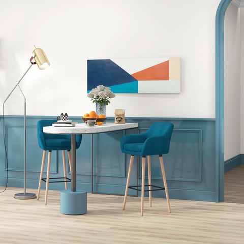 Rootz Scandinavian Designer Bar Stools Set - High Stools - Counter Stools - Comfortable Linen - 55cm x 48cm x 100cm