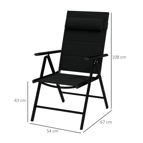 Rootz Set of 2 Folding Garden Armchairs - Patio Chairs - Outdoor Seating - Padded Headrest - 54 x 67 x 108 cm - Black