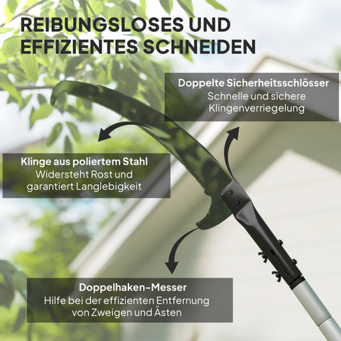 Rootz Telescopic Pruning Saw - Tree Scissors - Garden Shears - Non-Stick Coated Blades - Locking Device - 150-260cm x 19cm x 3.5cm