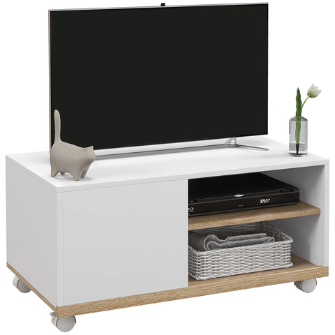 Rootz TV Furniture on Rolls - Mobile TV Stand - Rolling TV Unit - Compact & Stylish - 80L x 45W x 39.5H cm