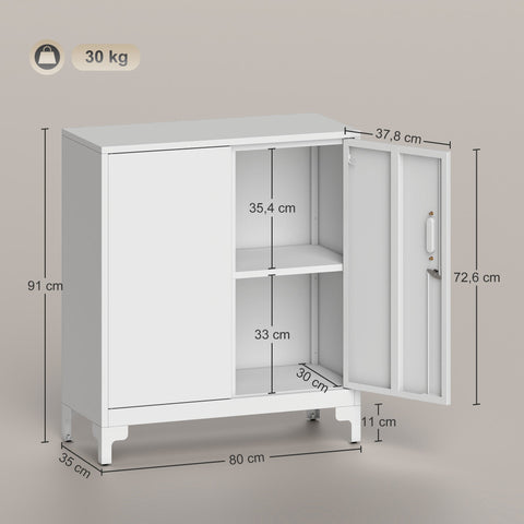 Rootz Metal Office Cabinet - Storage Unit - Filing Cupboard - Lockable Doors - 80cm x 35cm x 91cm