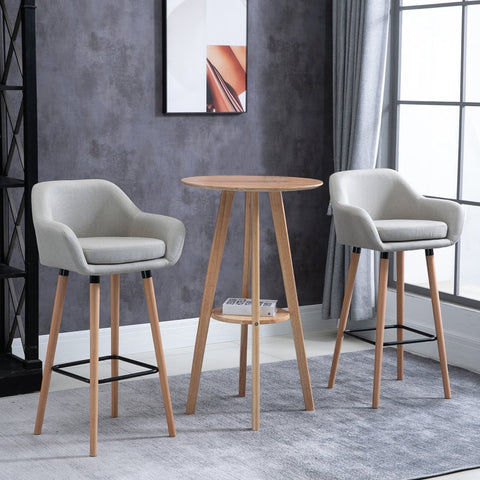 Rootz Modern Bar Stools Set of 2 - Contemporary Kitchen Chairs - Beech Wood Legs - Breathable Fabric - Beige - 55cm x 48cm x 100cm