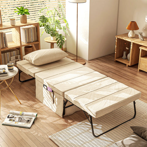 Rootz Convertible FaTeuil Bed - Deck Chair - Ergonomic Stool - 5 Adjustable Positions - 188cm x 75cm x 38cm - Brown