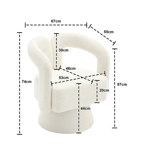 Rootz Designer Swivel Office Chair - Barrel Chair - Bouclé Fabric - 360° Rotation - 67L x 55W x 74H cm