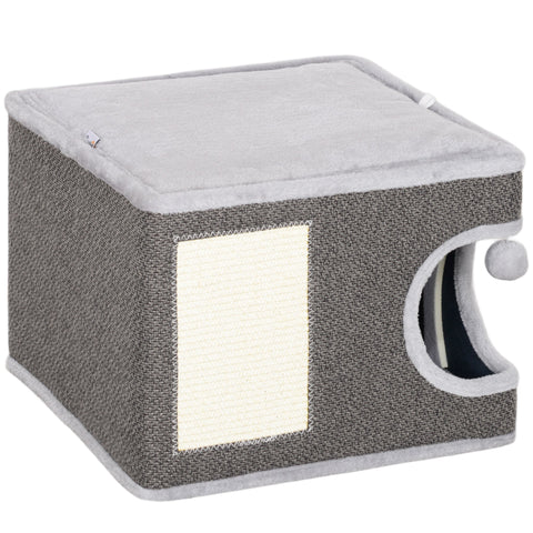 Rootz Cat House with Cushions - Cat Bed - Cat Cave - Sisal Mat - 45x45x35 cm - Plush Comfort for Cats Up to 6kg - Toy Ball Included