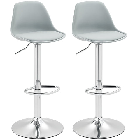 Rootz Set of 2 Swivel Bar Stools - Bar Chairs - Adjustable Swivel Chairs - Comfortable Backrest - 42 x 38 x 82-104 cm - Grey and Silver