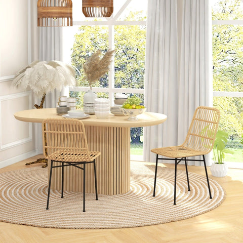 Rootz Dining Chair Set - Kitchen Chair - Boho Style - Durable Construction - Floor Protection - Versatile Design - 45cm x 57cm x 83cm - Natural + Black