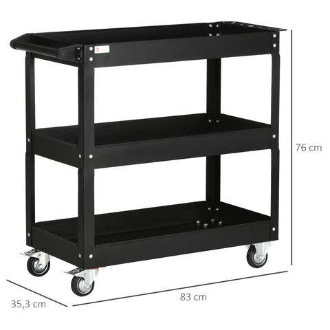 Rootz Steel Workshop Trolley - Rolling Cart - Tool Organizer - Durable Cold-Rolled Steel - 83cm x 35.3cm x 76cm - Max Load 150kg
