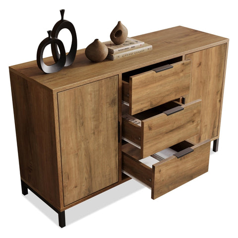 Rootz 2 Door 3 Drawer Chest - Storage Unit - Bedroom Dresser - Ample Storage - 120L x 40W x 76H cm