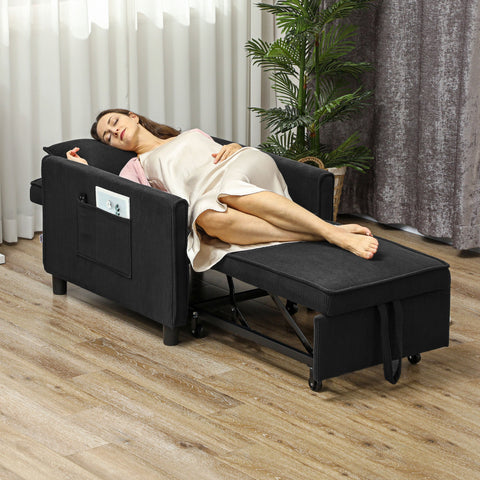 Rootz Adjustable Sleeper Chair - Convertible Lounge Chair - Recliner Bed - Comfort 3 Position - 74W x 84D x 81H cm - Black - 120kg Capacity