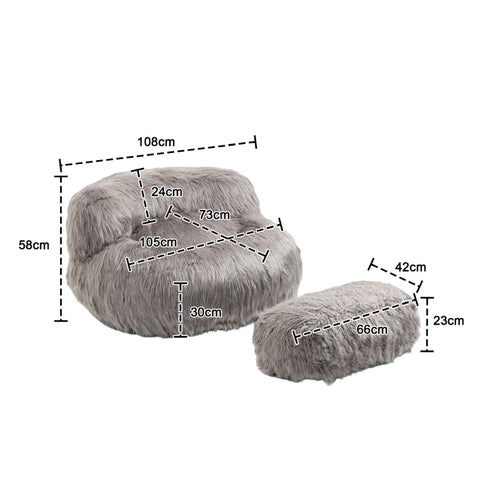 Rootz Bean Bag with Ottoman - Fluffy Chair - Cozy Seating - High Comfort - 108x103x58cm