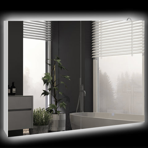 Rootz LED Wall Mirror Cabinet - Bathroom Mirror - Vanity Cabinet - Clear Reflection - 90L x 15B x 70H cm