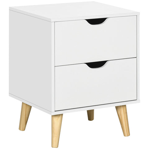 Rootz Bedside Table - Scandinavian Nightstand - White & Wood Look - 2 Drawer Storage - 40 x 35 x 50.5 cm