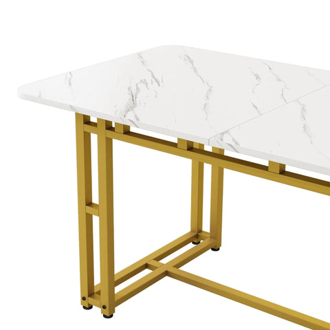 Rootz Dining Table - Light Luxury - Modern Table - Gold Metal Legs - Durable MDF - 120L x 70W x 74H cm