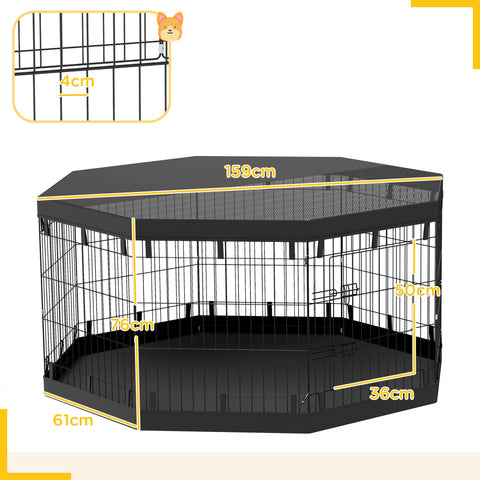 Rootz Puppy Run - Dog Enclosure - Pet Playpen - Waterproof Groundsheet - Ø159cm x 76cm - 8 Panels - Mesh & Tarpaulin Roof