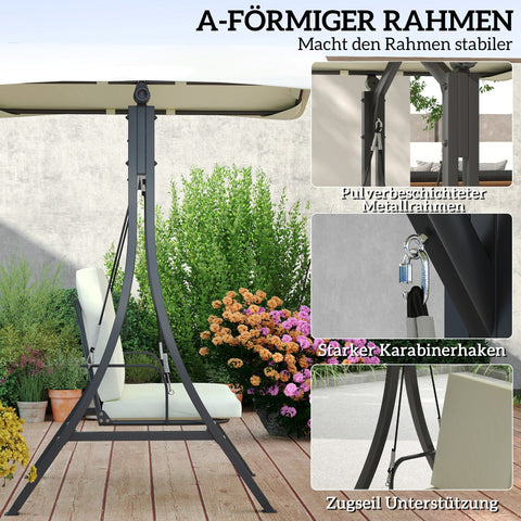 Rootz 2-Seater Hollywood Swing - Garden Swing - Adjustable Canopy Chair - UV Protection - 150cm x 120cm x 182cm
