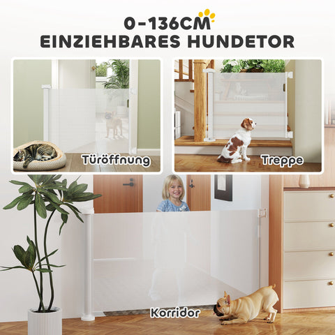 Rootz Extendable Stair Protection Grille - Pet Gate - Door Safety Gate - Secure Pets - 142 x 10 x 87 cm - White