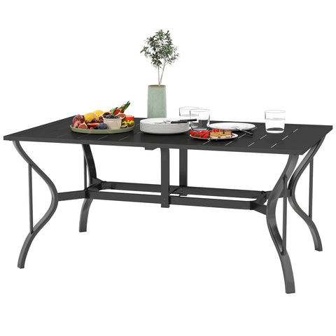 Rootz Garden Table - Outdoor Dining Table - Patio Table - Weatherproof - Steel - 150x90x73 cm - Black - Seats 6 - Umbrella Hole