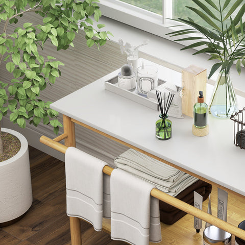 Rootz Bathroom Shelf Storage - Bamboo Shelves - Towel Rod - Easy Cleaning - 100cm x 48cm x 75cm