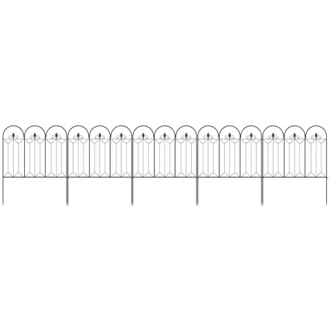 Rootz Garden Decorative Metal Fence Set - Outdoor Panels - Boundary Fencing - Charming Design - 305 x 79.5 cm Black