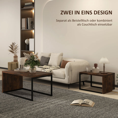 Rootz Set of 2 Coffee Tables - Sofa Table - Side Table - Modern Style - MDF & Metal - 90 x 48 x 42 cm / 59 x 42 x 36 cm - Black + Brown