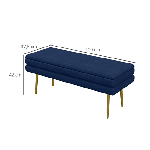 Rootz Upholstered Bench - Storage Bench - Seating Bench - Ample Storage Space - 100cm x 37.5cm x 42cm - Blue