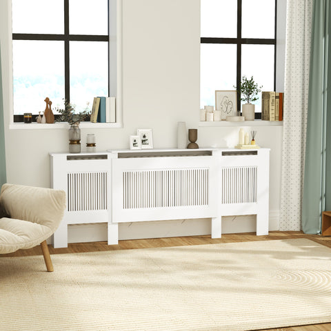 Rootz Radiator Cladding - Heating Cover - Shield - Optimal Heat Flow - Adjustable 125-201cm x 19cm x 81.5cm - MDF White Finish