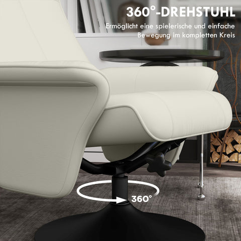 Rootz Recliner & Stool Set - TV Armchair - Swivel Chair - Ergonomic Comfort - White - 69L x 71W x 104H cm